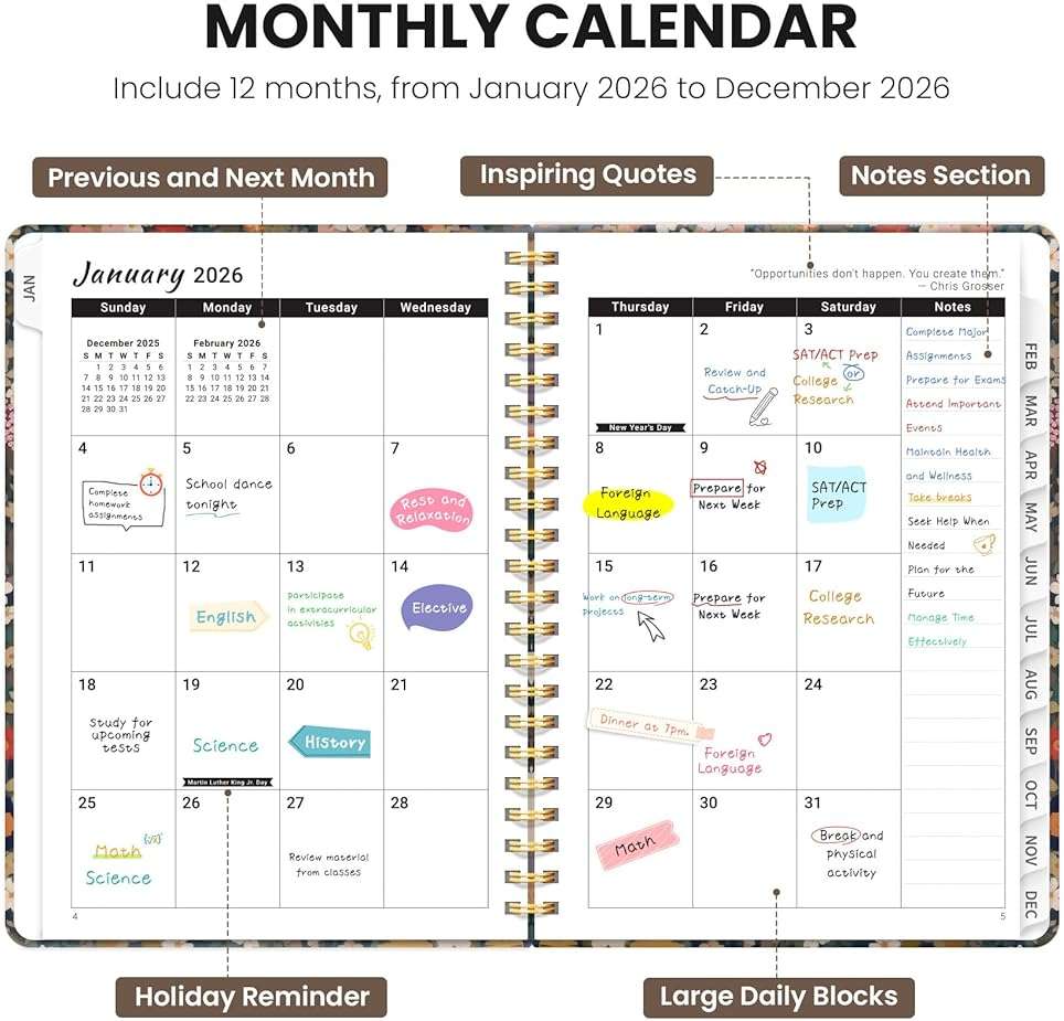 Planner 2026-2027, Monthly and Weekly Academic Planner July 2026 - June 2027, Hardcover Student Teacher Planning Agenda Calendar Book with Tabs, Perfect for Office School Supplies, A5 (6.3" x 8.5") - Garden - Image 4