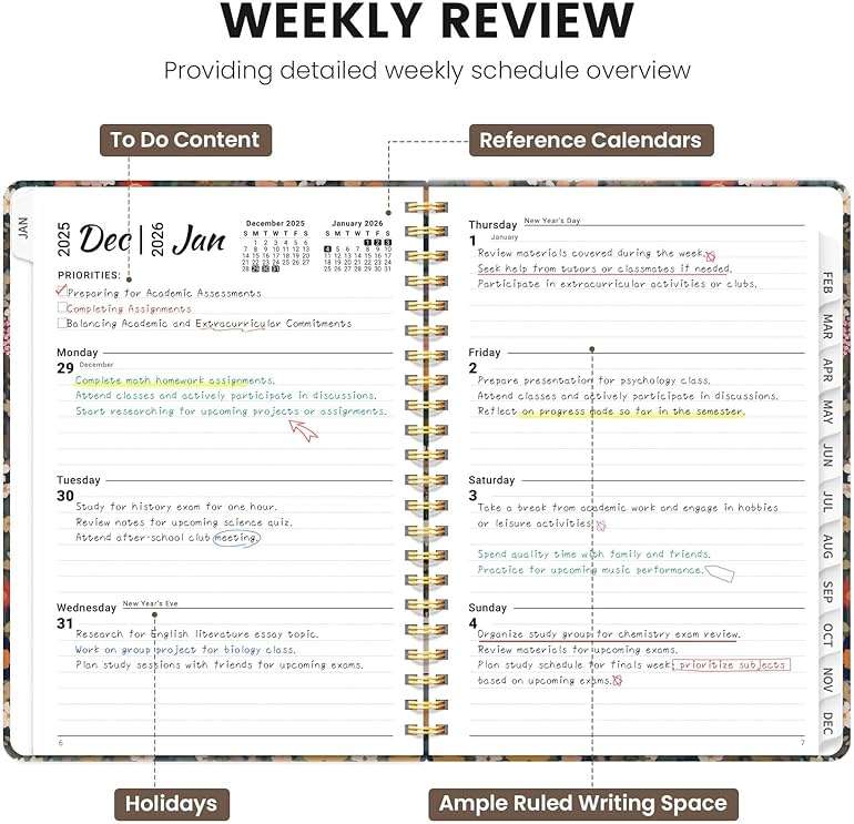 Planner 2026-2027, Monthly and Weekly Academic Planner July 2026 - June 2027, Hardcover Student Teacher Planning Agenda Calendar Book with Tabs, Perfect for Office School Supplies, A5 (6.3" x 8.5") - Garden - Image 5