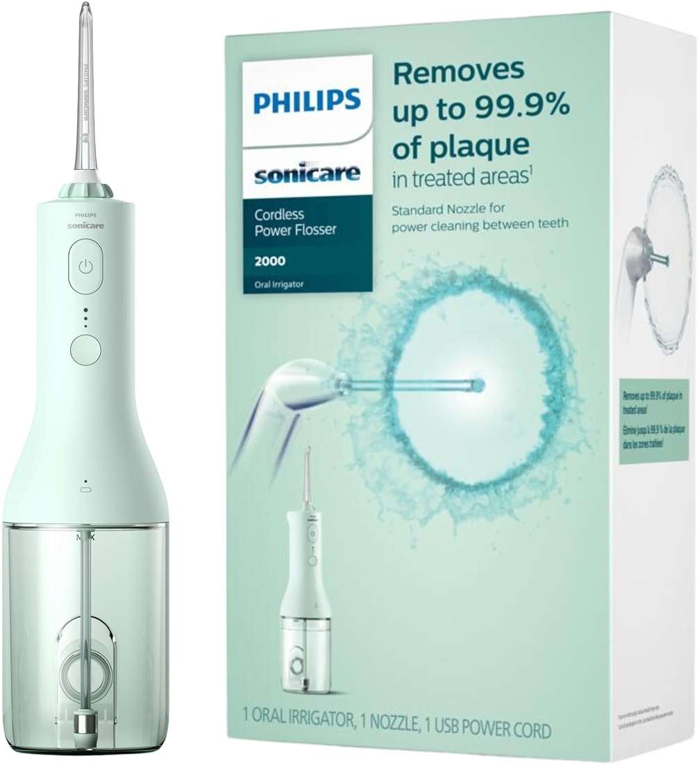 Philips Sonicare Water Flosser Cordless – Rechargeable Power Dental Waterflosser for Teeth, Portable Oral Irrigator with 3 Intensity Settings, 360° Rotating Nozzle – (Mint) - Image 1