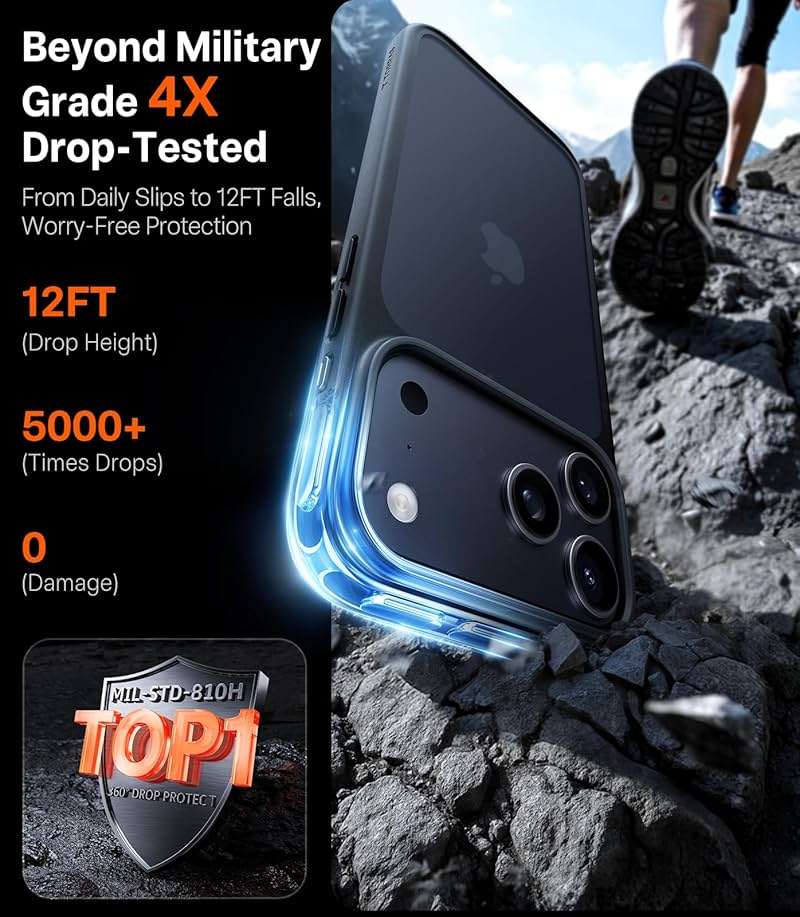 TORRAS Shockproof for iPhone 17 Pro Max Case with Camera Control Button, [12FT Military Grade Drop Protection] Enhanced Grip & Soft Touch Translucent Slim 17 Pro Max Case [3 colors Buttons], Deep Blue - Image 3