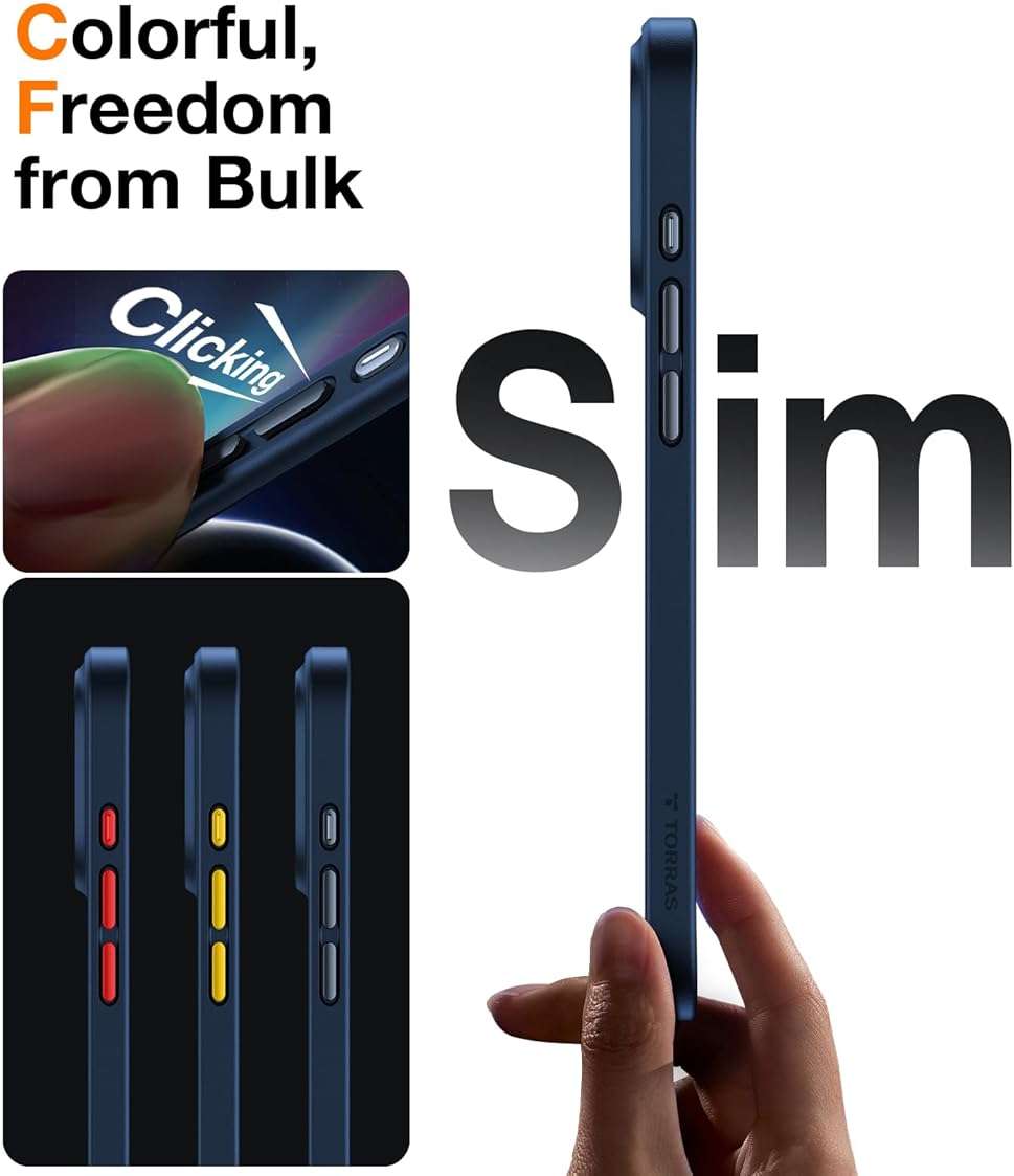 TORRAS Shockproof for iPhone 17 Pro Max Case with Camera Control Button, [12FT Military Grade Drop Protection] Enhanced Grip & Soft Touch Translucent Slim 17 Pro Max Case [3 colors Buttons], Deep Blue - Image 5