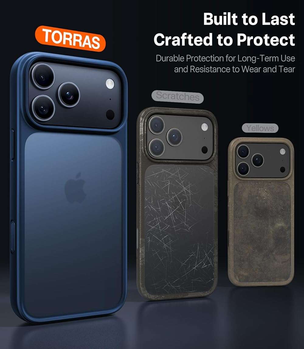 TORRAS Shockproof for iPhone 17 Pro Max Case with Camera Control Button, [12FT Military Grade Drop Protection] Enhanced Grip & Soft Touch Translucent Slim 17 Pro Max Case [3 colors Buttons], Deep Blue - Image 8