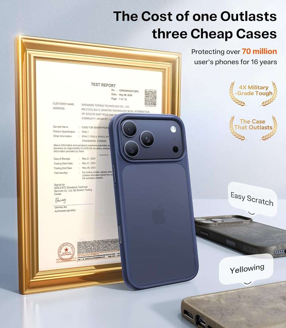 TORRAS Shockproof for iPhone 17 Pro Max Case with Camera Control Button, [12FT Military Grade Drop Protection] Enhanced Grip & Soft Touch Translucent Slim 17 Pro Max Case [3 colors Buttons], Deep Blue - Image 9