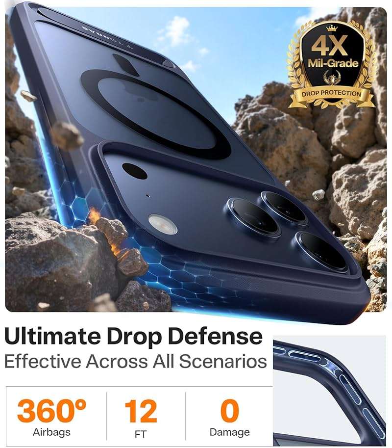 TORRAS Strong Magnetic & Seamless Stand for iPhone 17 Pro Max Case, Fit for MagSafe, Military Grade Drop Protection, Invisible Adjustable Kickstand, Camera Control Button, Translucent Matte Deep Blue - Image 5