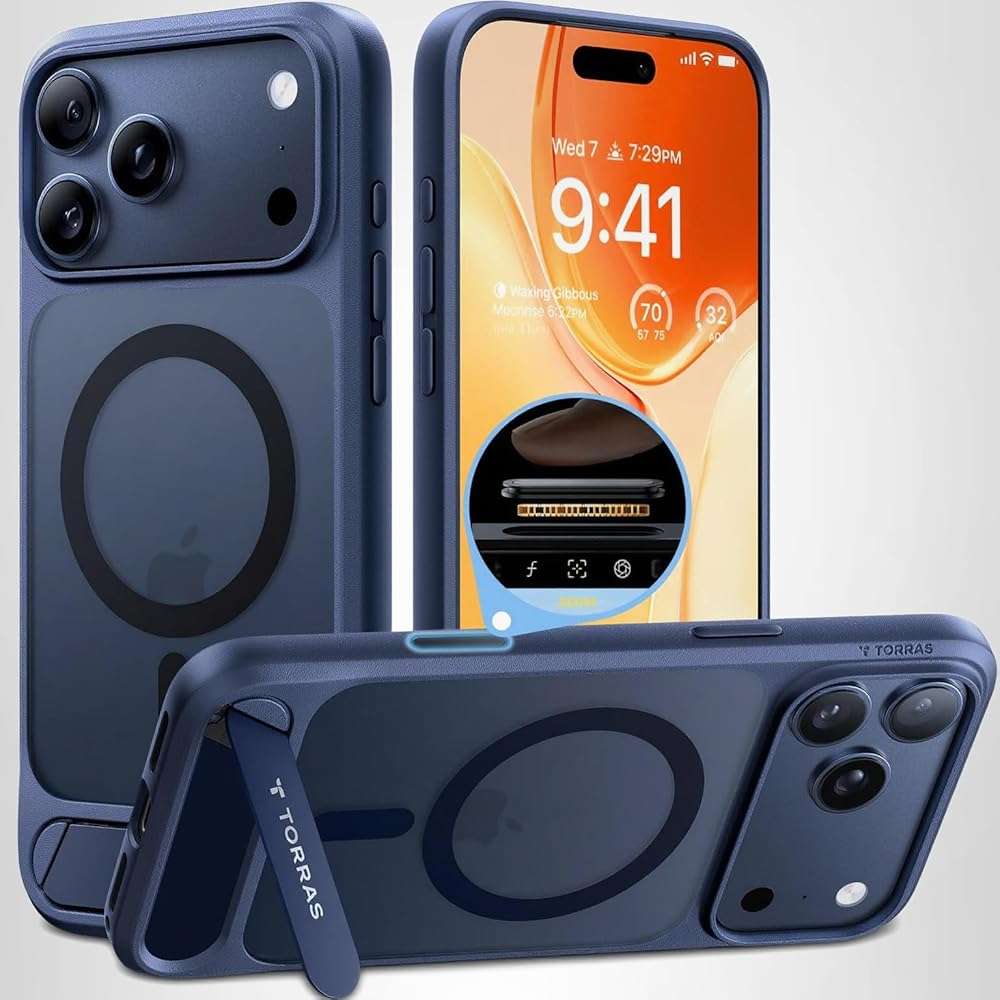 TORRAS Strong Magnetic & Seamless Stand for iPhone 17 Pro Max Case, Fit for MagSafe, Military Grade Drop Protection, Invisible Adjustable Kickstand, Camera Control Button, Translucent Matte Deep Blue - Image 10