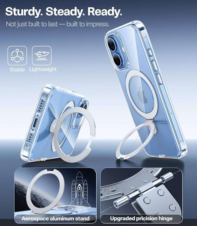TORRAS Ostand for iPhone 17 Case Clear, Fit for MagSafe, 4X Military Drop Protection, Camera Control, Slim Magnetic Phone Case for iPhone 17 with Stand, Soft Edge, Anti Yellowing Cover 6.3", Clear - Image 8