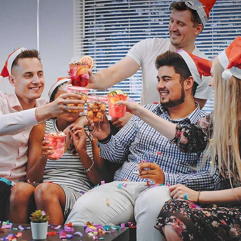KesaPlan 50 Pcs Red Clear Plastic Cups for Party, 12 oz Disposable Stemless Wine Glasses, Cute Round Bottom Plastic Cocktail Cups for Christmas Valentine's Day Mother's Day Birthday Wedding Party - Image 4