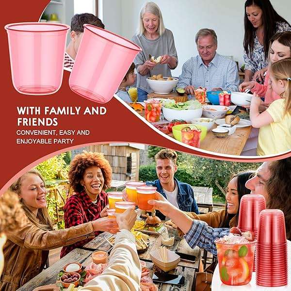 KesaPlan 50 Pcs Red Clear Plastic Cups for Party, 12 oz Disposable Stemless Wine Glasses, Cute Round Bottom Plastic Cocktail Cups for Christmas Valentine's Day Mother's Day Birthday Wedding Party - Image 7