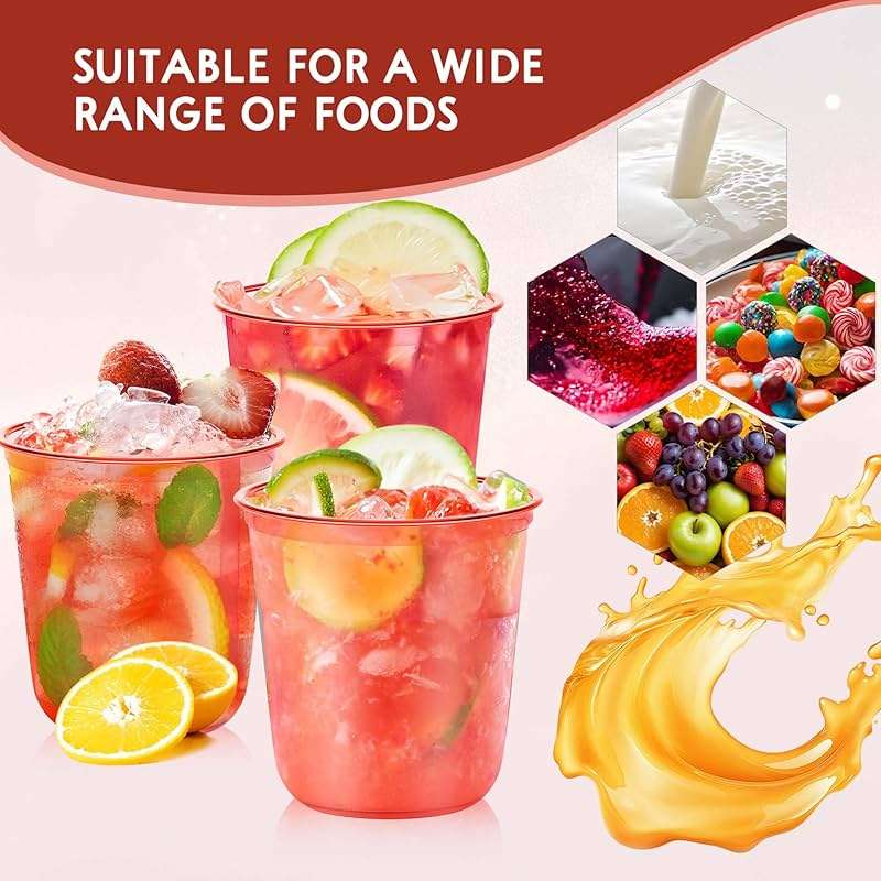 KesaPlan 50 Pcs Red Clear Plastic Cups for Party, 12 oz Disposable Stemless Wine Glasses, Cute Round Bottom Plastic Cocktail Cups for Christmas Valentine's Day Mother's Day Birthday Wedding Party - Image 9