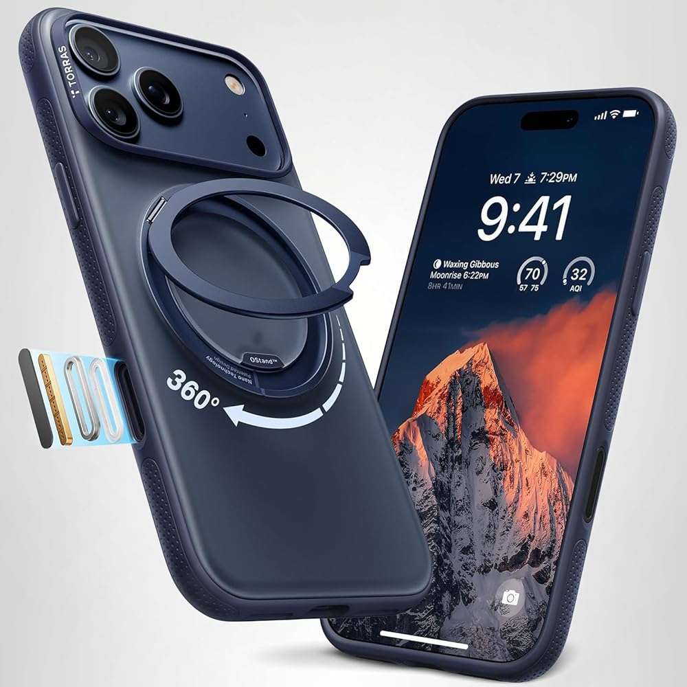 TORRAS for iPhone 17 Pro Max Case, 360 Magnetic Stand, [Fit for MagSafe] [4X Military-Grade Protection] Slim Case for iPhone 17 Pro Max phone case,6.9", Translucent Deep Blue, Ostand O3 Fitness Series - Image 10