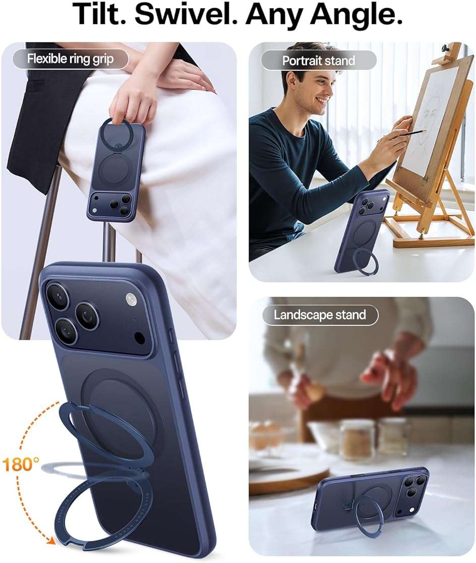 TORRAS Ostand for iPhone 17 Pro Max Case, [Military Grade Protection] [Fit for MagSafe] [Built in Kickstand] [Camera Control Button] Translucent Magnetic Slim Back Soft Edge, Deep Blue - Image 2