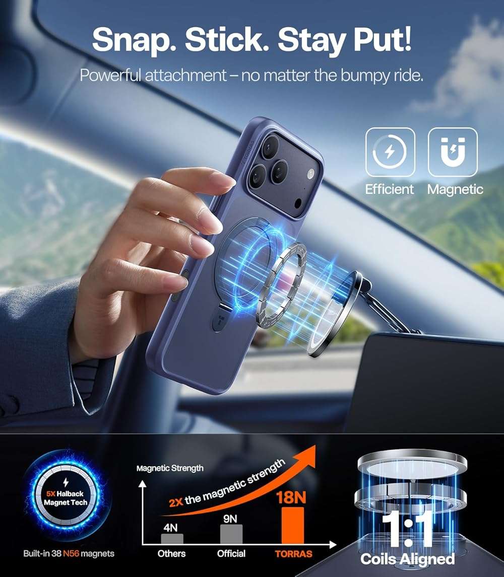 TORRAS Ostand for iPhone 17 Pro Max Case, [Military Grade Protection] [Fit for MagSafe] [Built in Kickstand] [Camera Control Button] Translucent Magnetic Slim Back Soft Edge, Deep Blue - Image 3