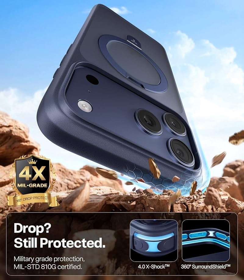 TORRAS Ostand for iPhone 17 Pro Max Case, [Military Grade Protection] [Fit for MagSafe] [Built in Kickstand] [Camera Control Button] Translucent Magnetic Slim Back Soft Edge, Deep Blue - Image 4