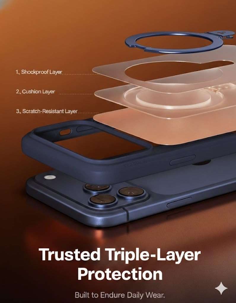 TORRAS Ostand for iPhone 17 Pro Max Case, [Military Grade Protection] [Fit for MagSafe] [Built in Kickstand] [Camera Control Button] Translucent Magnetic Slim Back Soft Edge, Deep Blue - Image 9