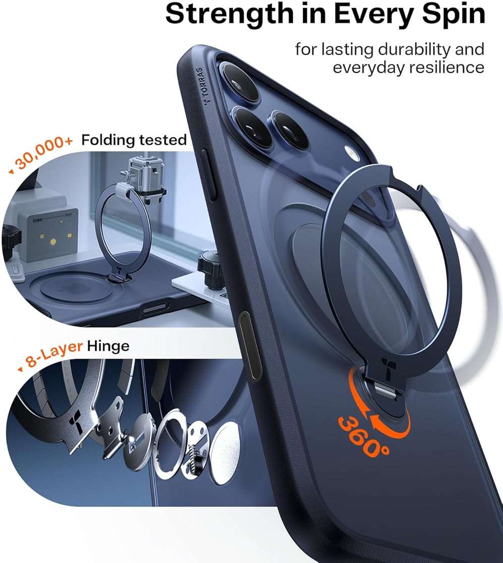 TORRAS Q3 Spin for iPhone 17 Pro Max Case with 360 Magnetic Stand, Camera Control, Fit for MagSafe, 4X Military-Grade Shockproof Case for iPhone 17 Pro Max Phone Case with Kickstand, Deep Blue - Image 4