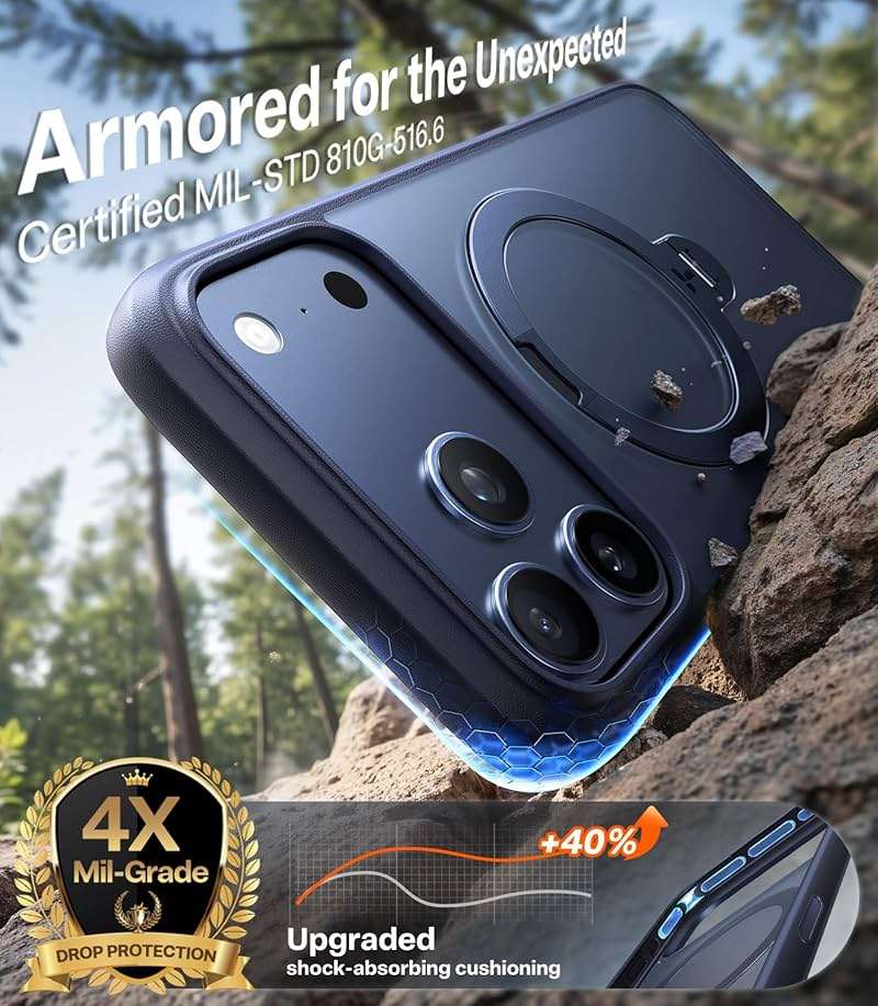 TORRAS Q3 Spin for iPhone 17 Pro Max Case with 360 Magnetic Stand, Camera Control, Fit for MagSafe, 4X Military-Grade Shockproof Case for iPhone 17 Pro Max Phone Case with Kickstand, Deep Blue - Image 6