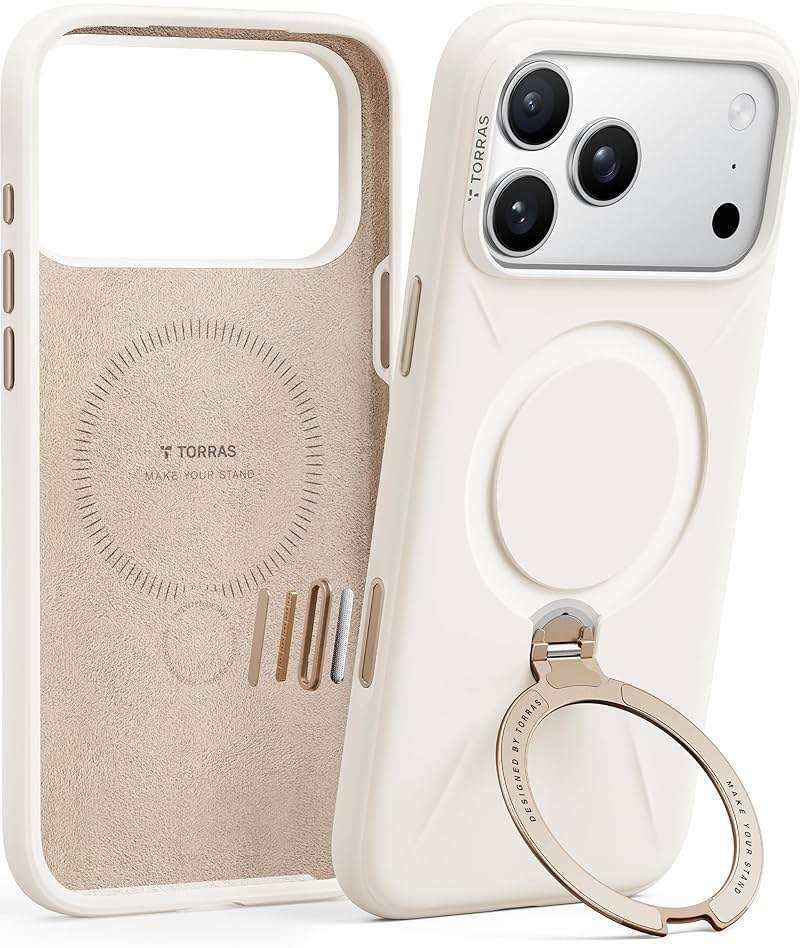 TORRAS Q3 Silicone for iPhone 17 Pro Max Case Stand, Fit for MagSafe, Liquid Silicone Soft Cozy Grip, 360 Spin Magnetic Stand, Camera Control, Protective for iPhone 17 Pro Max Phone Case, Ivory Gold - Image 1