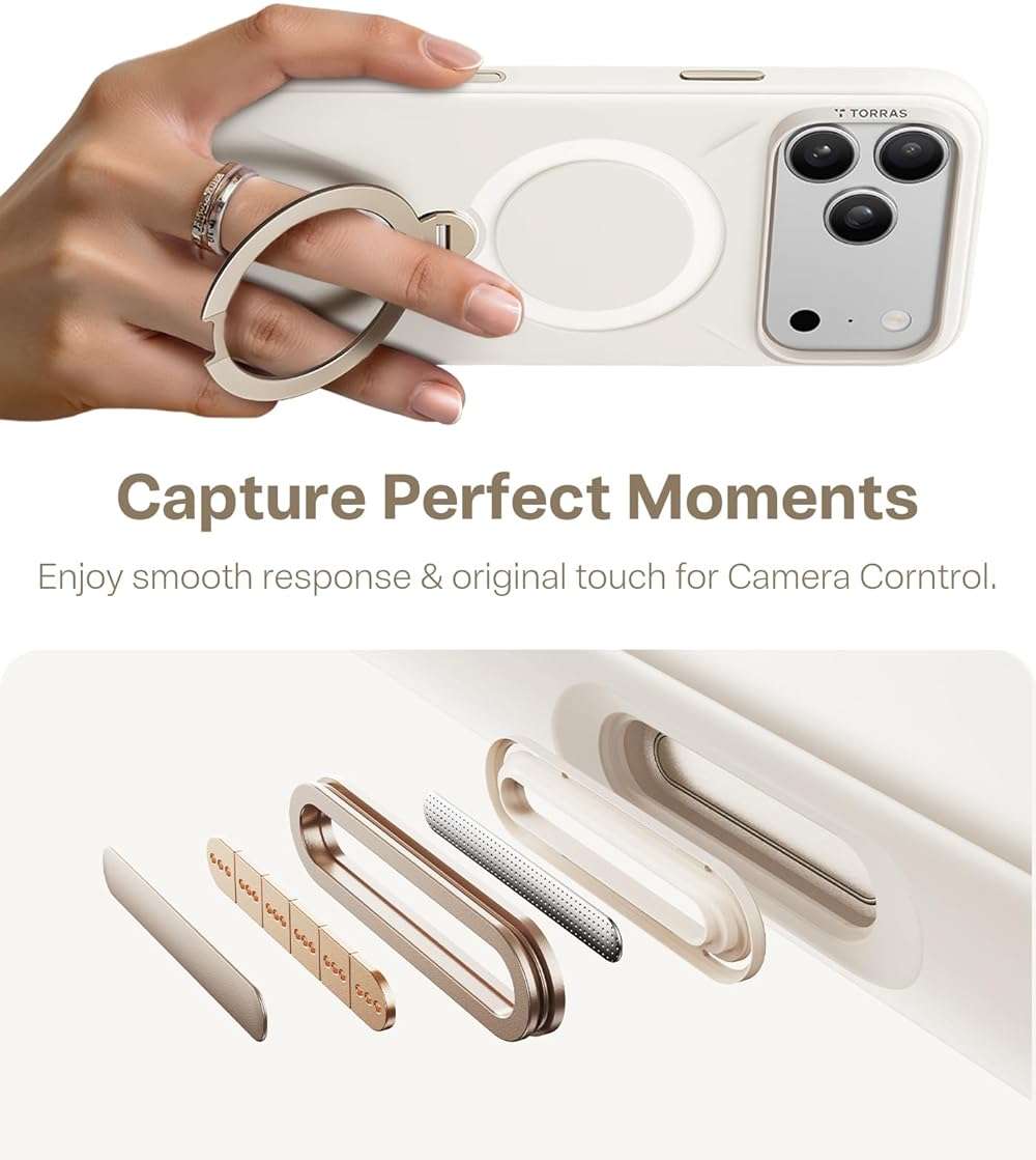 TORRAS Q3 Silicone for iPhone 17 Pro Max Case Stand, Fit for MagSafe, Liquid Silicone Soft Cozy Grip, 360 Spin Magnetic Stand, Camera Control, Protective for iPhone 17 Pro Max Phone Case, Ivory Gold - Image 6