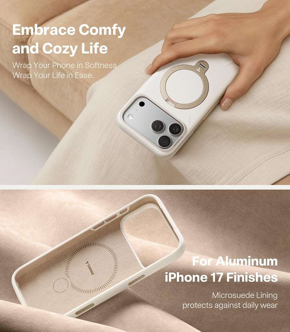 TORRAS Q3 Silicone for iPhone 17 Pro Max Case Stand, Fit for MagSafe, Liquid Silicone Soft Cozy Grip, 360 Spin Magnetic Stand, Camera Control, Protective for iPhone 17 Pro Max Phone Case, Ivory Gold - Image 7