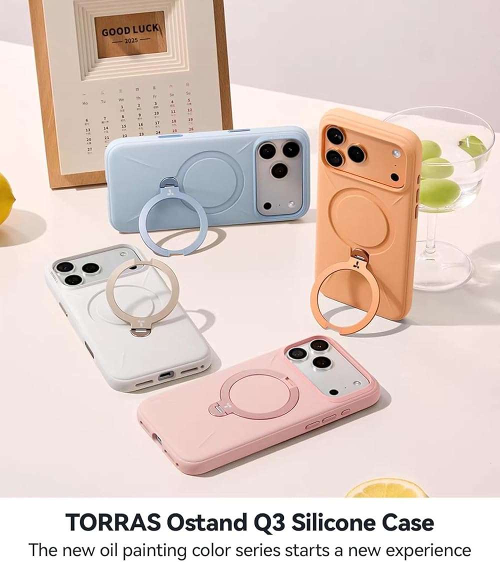 TORRAS Q3 Silicone for iPhone 17 Pro Max Case Stand, Fit for MagSafe, Liquid Silicone Soft Cozy Grip, 360 Spin Magnetic Stand, Camera Control, Protective for iPhone 17 Pro Max Phone Case, Ivory Gold - Image 9
