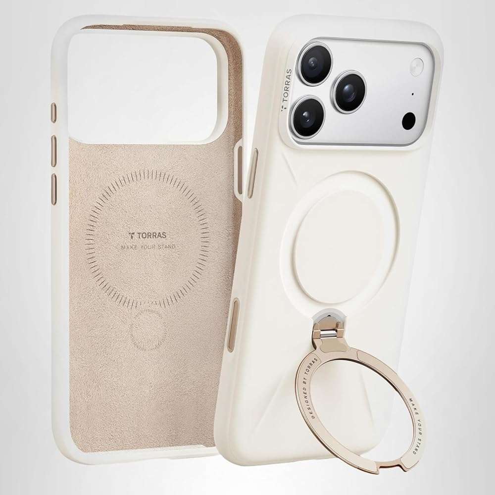 TORRAS Q3 Silicone for iPhone 17 Pro Max Case Stand, Fit for MagSafe, Liquid Silicone Soft Cozy Grip, 360 Spin Magnetic Stand, Camera Control, Protective for iPhone 17 Pro Max Phone Case, Ivory Gold - Image 10