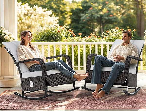 YITAHOME Outdoor Rocking Chair, Wicker Lounge Chair with Adjustment Backrest, PE Rattan Patio Recliner with Adjustable Footrest and Soft Cushions, Ideal for Garden Backyard Porch Patio - Image 7
