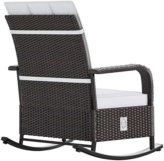 YITAHOME Outdoor Rocking Chair, Wicker Lounge Chair with Adjustment Backrest, PE Rattan Patio Recliner with Adjustable Footrest and Soft Cushions, Ideal for Garden Backyard Porch Patio - Image 8