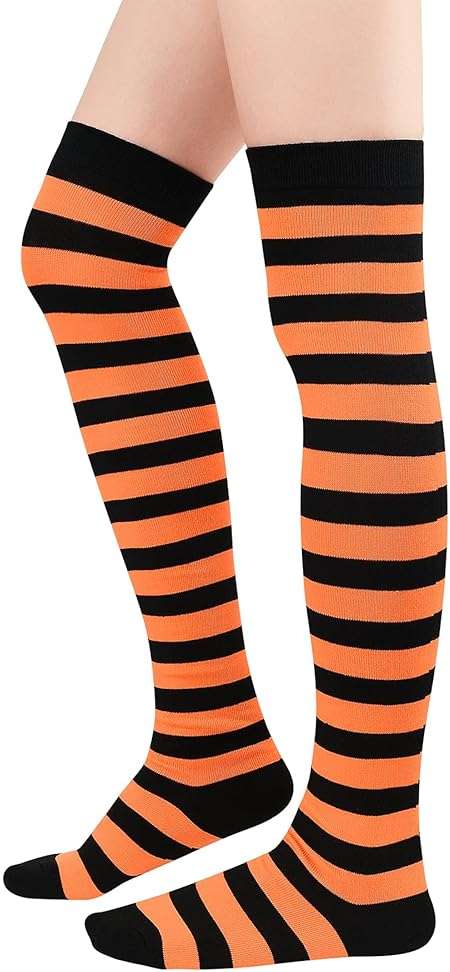 Zando Halloween Striped Womens Thigh High Socks Stay Up Thigh Highs Long Over the Knee Socks Leg Warmers Cosplay Casual - Image 1