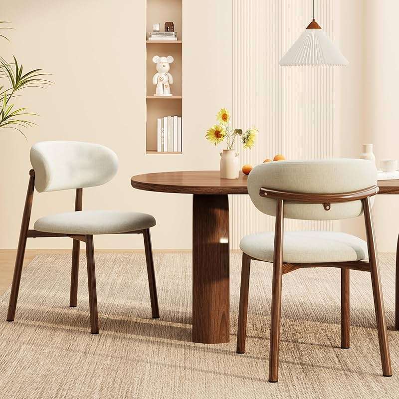 JCAJCA Kitchen Dining Chairs Set of 2 Modern Soft Linen Farmhouse Dining Room Chair with Metal Legs, Beige/Walnut - Image 1