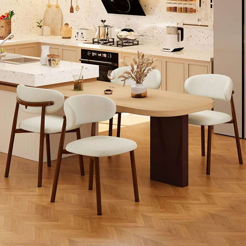 JCAJCA Kitchen Dining Chairs Set of 2 Modern Soft Linen Farmhouse Dining Room Chair with Metal Legs, Beige/Walnut - Image 3