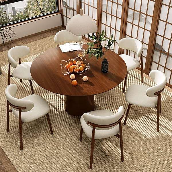 JCAJCA Kitchen Dining Chairs Set of 2 Modern Soft Linen Farmhouse Dining Room Chair with Metal Legs, Beige/Walnut - Image 8