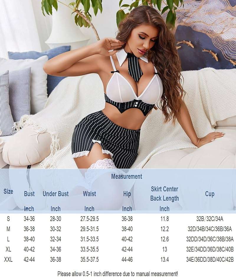 Avidlove Schoolgirl Lingerie for Women Office Secretary Sexy Roleplay Cosplay Costume 0utfit Top and Mini Skirt - Image 7