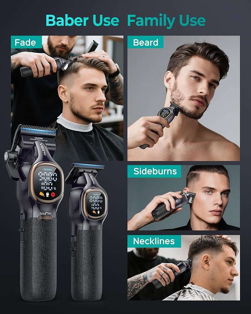 VGRPRO Professional Hair Clippers for Men, Professional Barber Clippers and Trimmer Set, Cordless Hair Clippers for Hair Cutting with Package Case, Powerful 9000 PRM Rechargable Electric Clippers - Image 8
