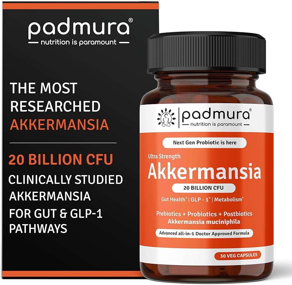PADMURA Akkermansia Muciniphila Probiotic Supplement - 20 Billion CFU | 30 Veg Capsules | Prebiotic + Probiotic + Postbiotic Blend | Increases GLP-1 Production | Supports Digestion & Gut Health - Image 1
