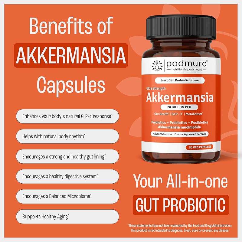 PADMURA Akkermansia Muciniphila Probiotic Supplement - 20 Billion CFU | 30 Veg Capsules | Prebiotic + Probiotic + Postbiotic Blend | Increases GLP-1 Production | Supports Digestion & Gut Health - Image 3