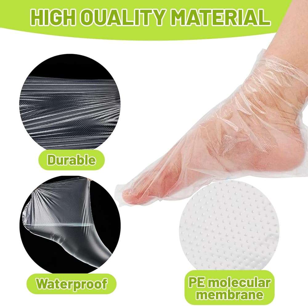 Mersenty 200 Pcs Disposable Foot Covers For Wax Therapy Plastic Waterproof Foot Mask Socks With Adhesive Stickers Home Pedicure Supplies Leak-Proof - Image 3