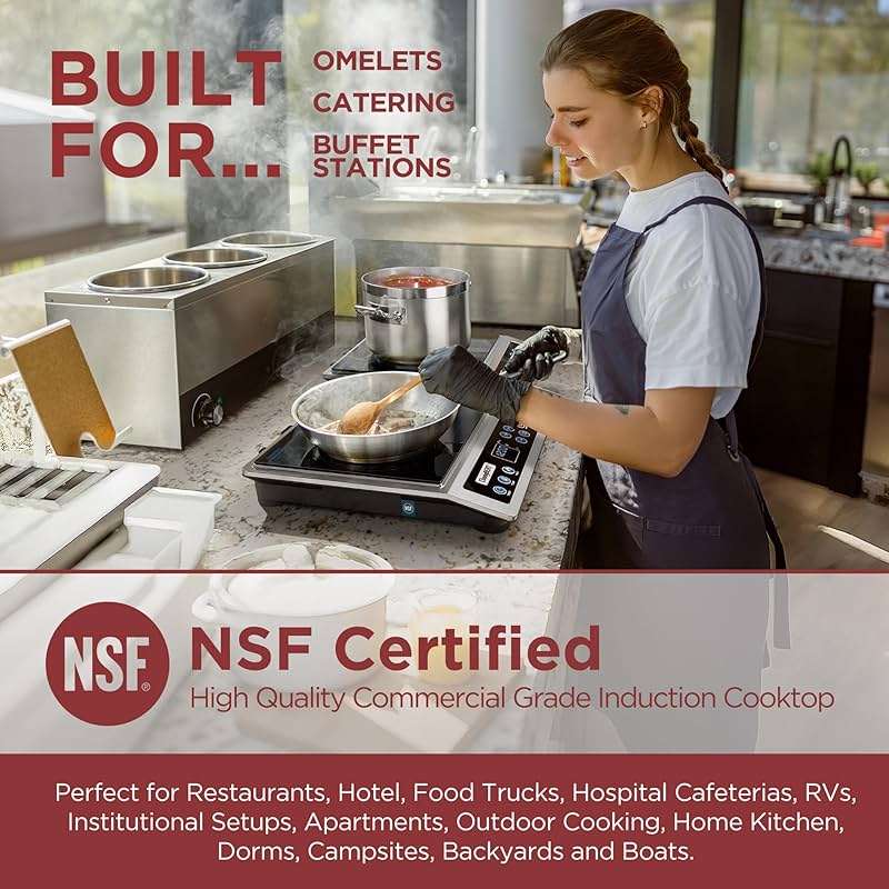 ChangBERT Induction Cooktop NSF Certified Professional Chef Edition Stove, 1800W Commercial Induction Burner with Schott Glass, Large Heating Coil Electric Hot Plate for Restaurant Hotel Food Station - Image 3