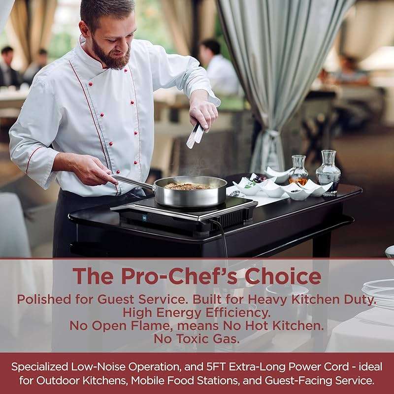 ChangBERT Induction Cooktop NSF Certified Professional Chef Edition Stove, 1800W Commercial Induction Burner with Schott Glass, Large Heating Coil Electric Hot Plate for Restaurant Hotel Food Station - Image 6