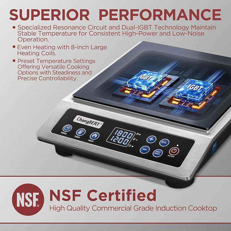 ChangBERT Induction Cooktop NSF Certified Professional Chef Edition Stove, 1800W Commercial Induction Burner with Schott Glass, Large Heating Coil Electric Hot Plate for Restaurant Hotel Food Station - Image 9