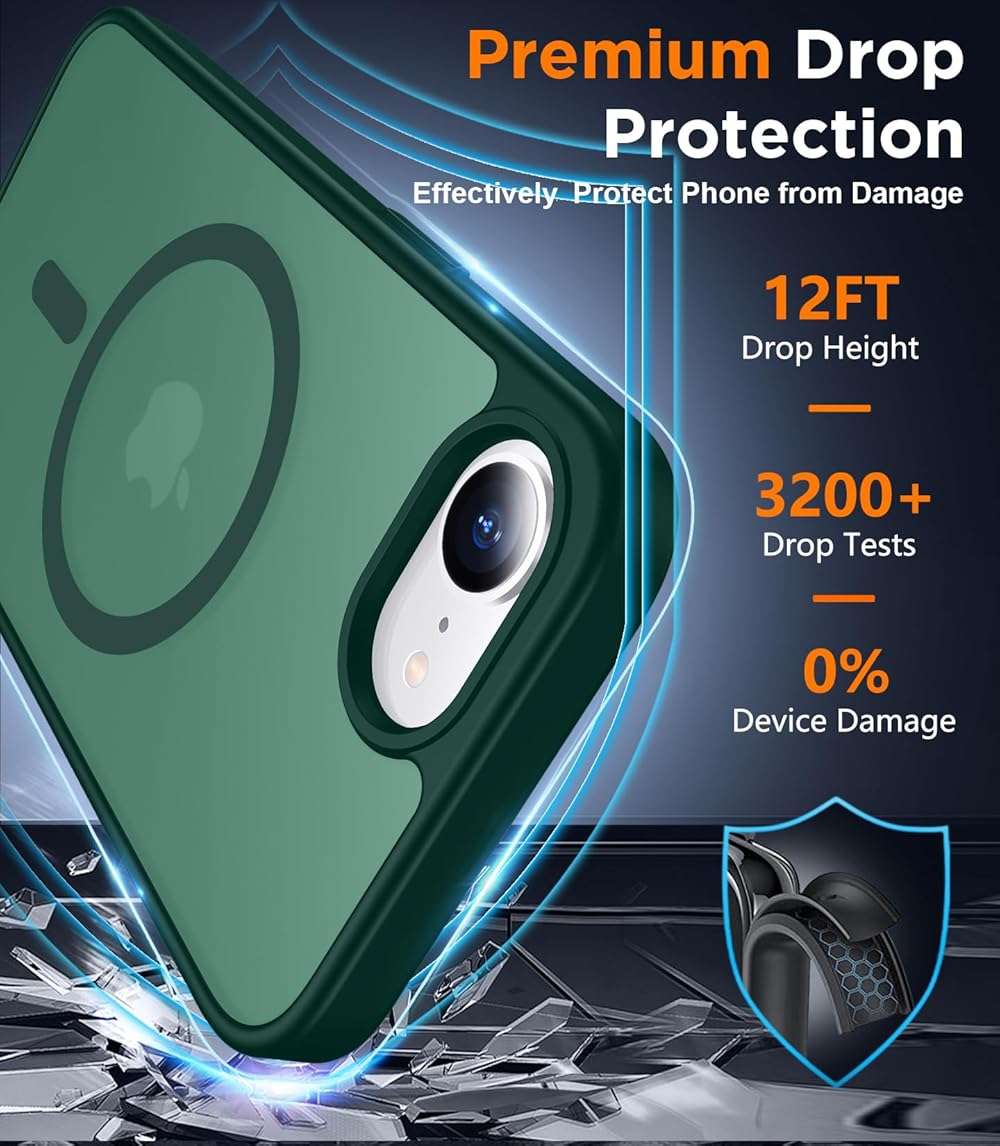 SPIDERCASE for iPhone 16e Case for iPhone 17e Case, Magnetic Translucent Matte Case with 2PCS Tempered Glass Screen Protector Slim Phone Case for iPhone 16E/17E 6.1'',Forest Green - Image 3