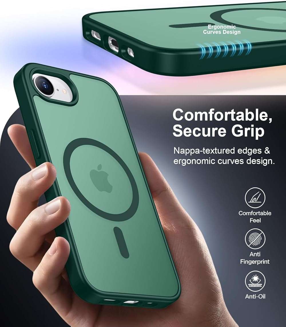 SPIDERCASE for iPhone 16e Case for iPhone 17e Case, Magnetic Translucent Matte Case with 2PCS Tempered Glass Screen Protector Slim Phone Case for iPhone 16E/17E 6.1'',Forest Green - Image 5