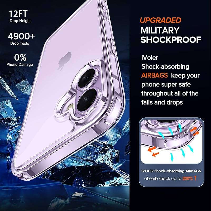 ivoler 3-in-1 Clear Case Designed for iPhone 17 6.3'' 2025 with 2 Pack Tempered Glass Screen Protector Military Shockproof Protective Hard Back Slim for iPhone 17 Cover - Clear - Image 5