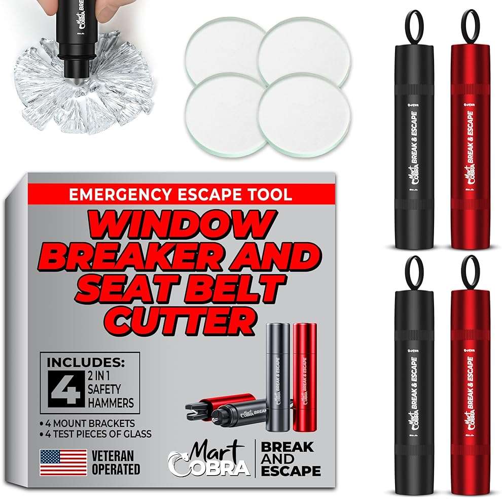 Car Window Breaker Seatbelt Cutter [4 Pack] – Emergency Glass Breaker Tool for Car – 2-in-1 Safety Hammer Life Hammer – Car Essentials, Car Must Haves, Auto Escape Keychain, Emergency Break & Escape - Image 1
