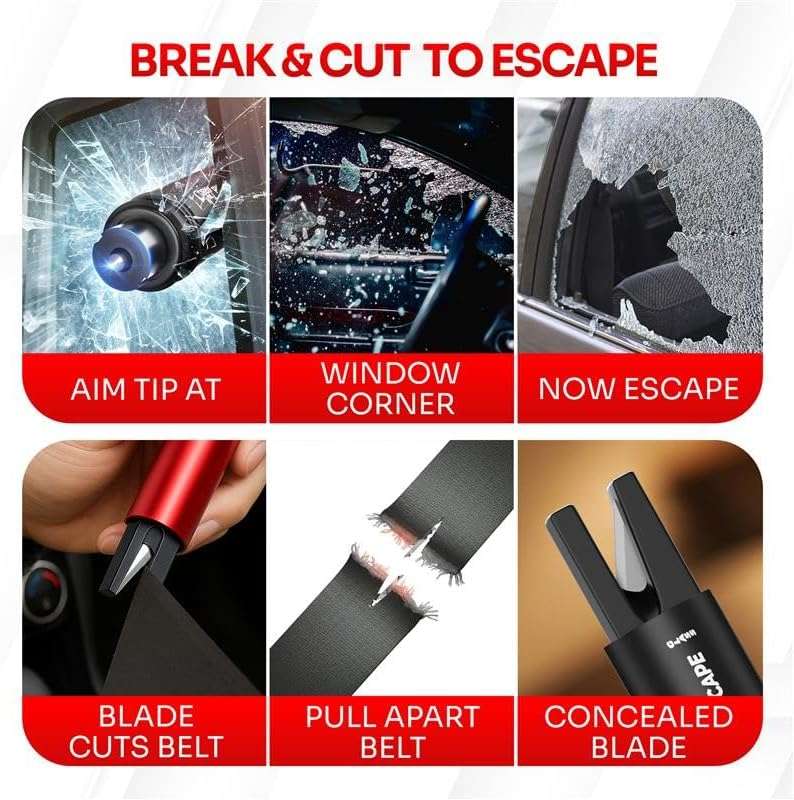 Car Window Breaker Seatbelt Cutter [4 Pack] – Emergency Glass Breaker Tool for Car – 2-in-1 Safety Hammer Life Hammer – Car Essentials, Car Must Haves, Auto Escape Keychain, Emergency Break & Escape - Image 4