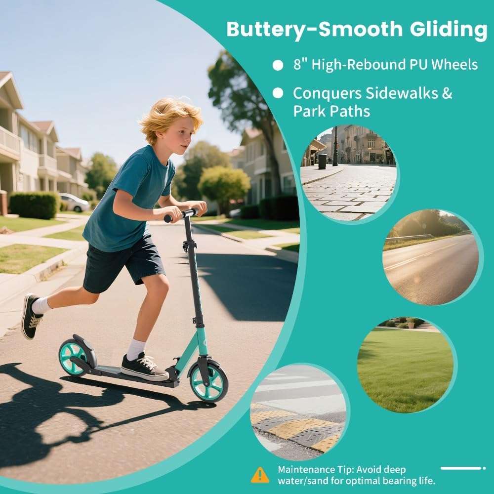 Kick Scooter for Kids 5-12, Teens, Adults, CPSC Certified Foldable Lightweight Sport Scooter with 8 Inch Wheels, Max Load 240 LBS, Gift for Childs - Image 6