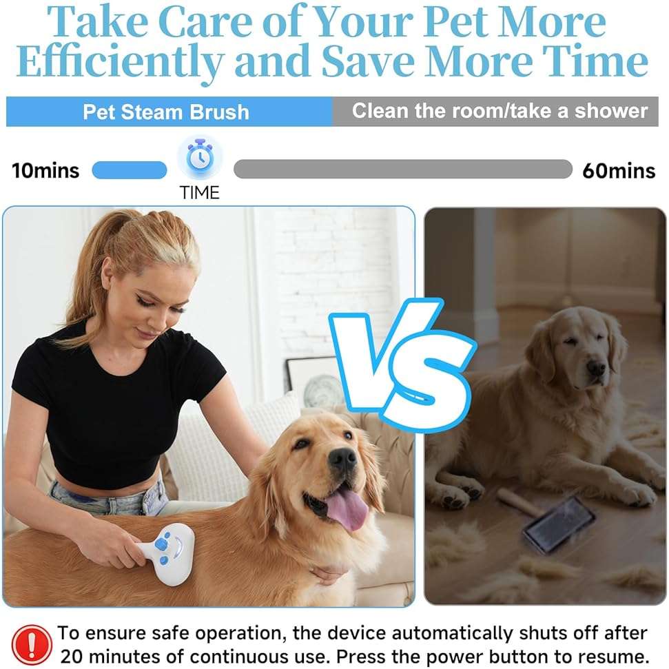 Pet Steam Brush for Dog & Cat - 3-in-1 Steam Grooming Brush for Shedding & Hair Removal - Self Cleaning Spray Comb with Mist for Long Haired Pets - Includes 1*Waterless Shampoo, Blue. - Image 9