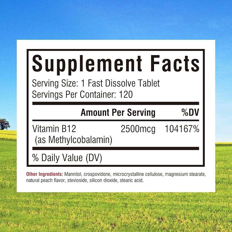 Innate Vitality Vitamin B12 2500mcg, Sublingual Methylcobalamin, Extra Strength for Energy Metabolism, Mental Clarity, Nervous System Health, Peach Flavor, Zero Sugar, 120 Fast Dissolve Tablets - Image 2