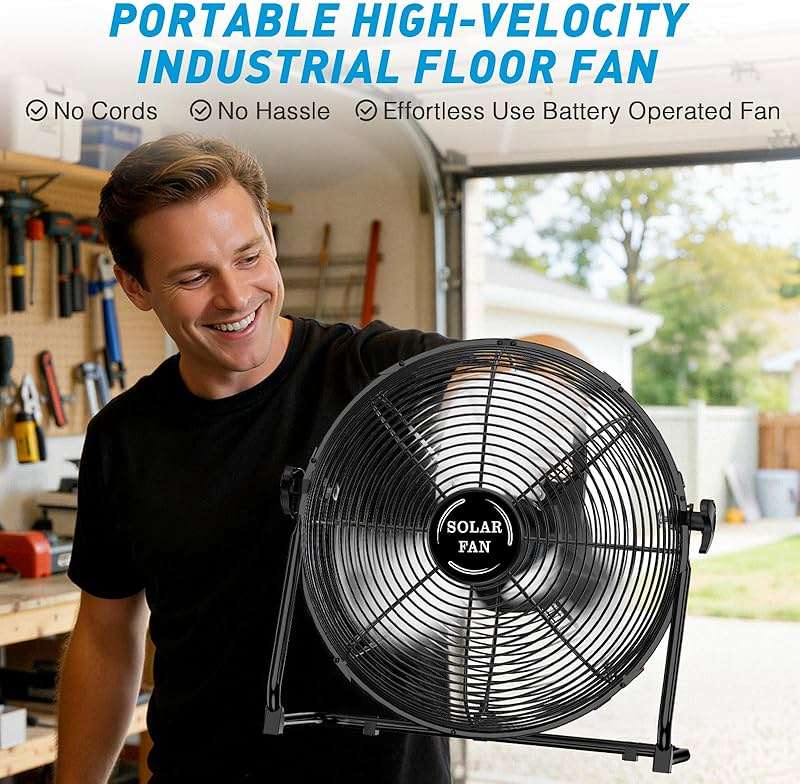 DBF 20" Solar Powered Fan for Outdoor - 30000mAh Rechargeable Floor Fan with 40W Solar Panel, 18 Speed, 12-60H Runtime, Quiet Cordless Fans for Outside Home Patio Camping Gazebo Outage Greenhouse - Image 5