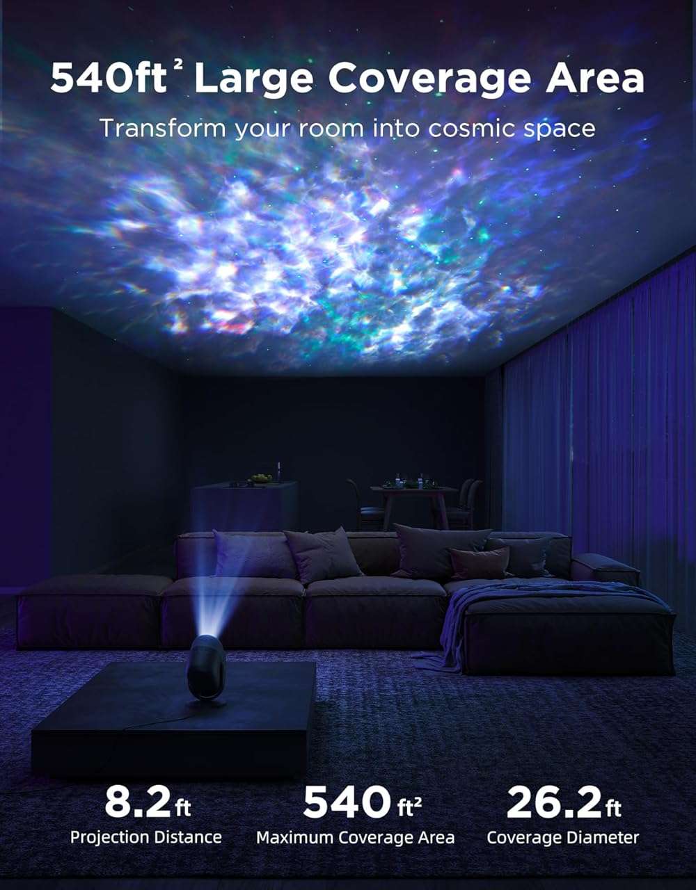 Govee Star Projector Lights, 7-Zone Colorful Nebula Effect, Compatible with Matter, 540ft² Coverage, LED Ceiling Lights for Bedroom, 50+ Scenes, 18 White Noise, Room Decor, Gifts for Kids, Sleep Lamp - Image 4