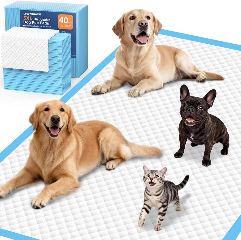 URPOWER Extra Large Dog Pee Pads 55"x29.5" 40 Count, 5XL Super Absorbent Puppy Pads Disposable Potty Training Pads for Dogs & Cats, Leak-Proof Wee Wee Pads, Pet Pee Pads for Car, Crate, Sofa - Image 1